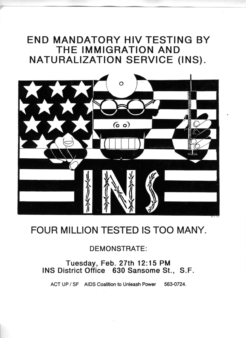 GLBT Historical Archives. Jorge Cortiñas Papers 1989–1994. ACT UP Immigration Working Group. February 27th, 1990. Courtesy of Gay, Lesbian, Bisexual, Transgender Historical Society.